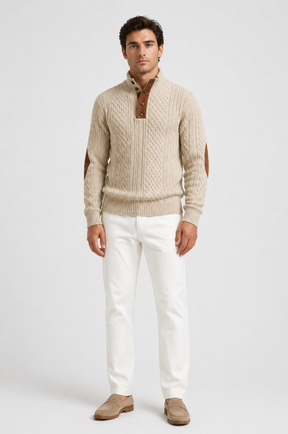 Da Uomo Maglione Trama Intrecciata Collo Alto Bottoni Elegante