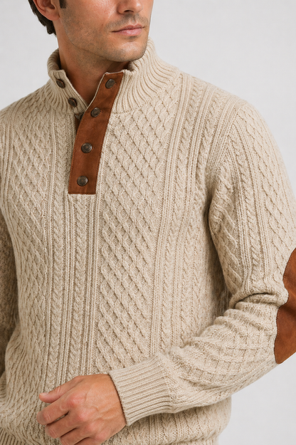 Da Uomo Maglione Trama Intrecciata Collo Alto Bottoni Elegante