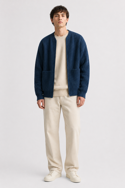Da Uomo Cardigan Strutturato Maglia Coste Design Aperto Moderno