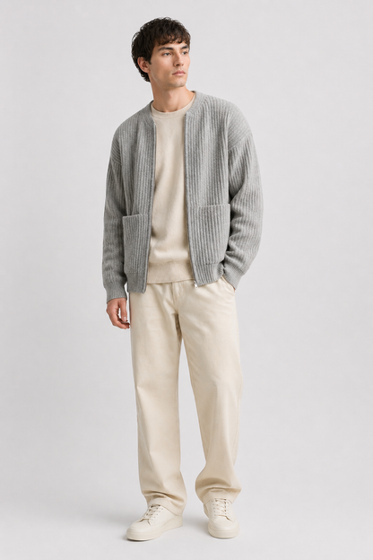 Da Uomo Cardigan Strutturato Maglia Coste Design Aperto Moderno