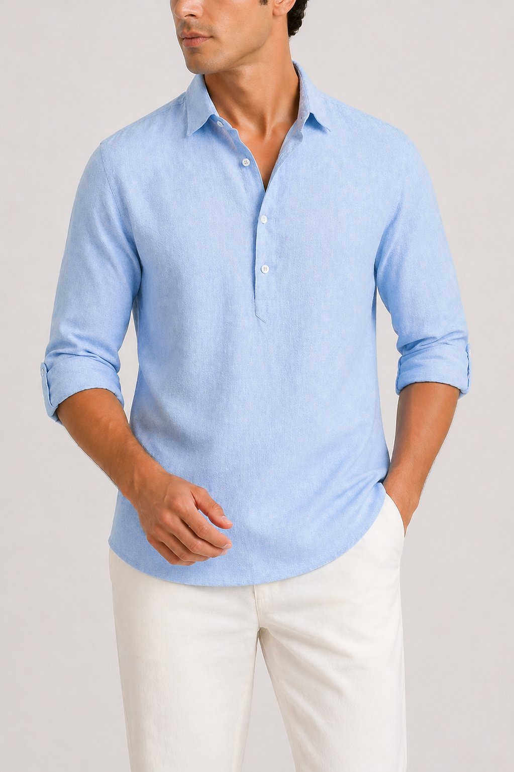 Da Uomo Polo Manica Lunga Collo Aperto Struttura Leggera