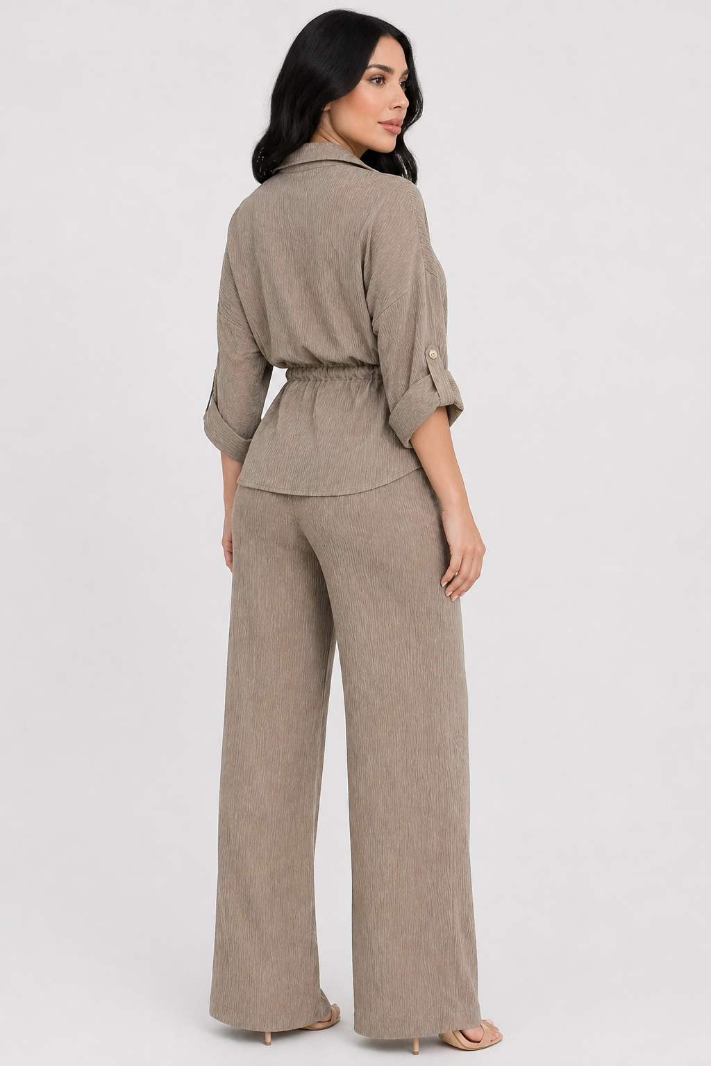 Women's Two-Piece Set Textured Shirt Wide-Leg Pants