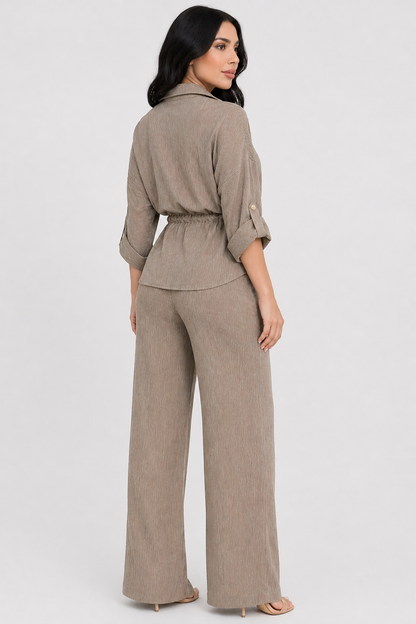 Women's Two-Piece Set Textured Shirt Wide-Leg Pants