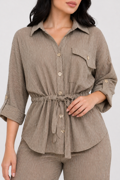 Women's Two-Piece Set Textured Shirt Wide-Leg Pants