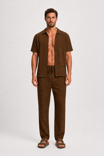 Da Uomo Completo Estivo Coordinato Camicia Texture Pantalone Relax