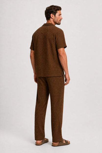 Da Uomo Completo Estivo Coordinato Camicia Texture Pantalone Relax