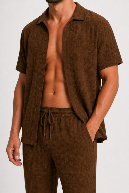 Da Uomo Completo Estivo Coordinato Camicia Texture Pantalone Relax