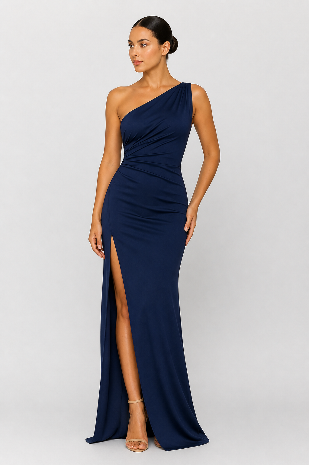 Da Donna Abito Monospalla Maxi Drappeggiato con Spacco Elegante