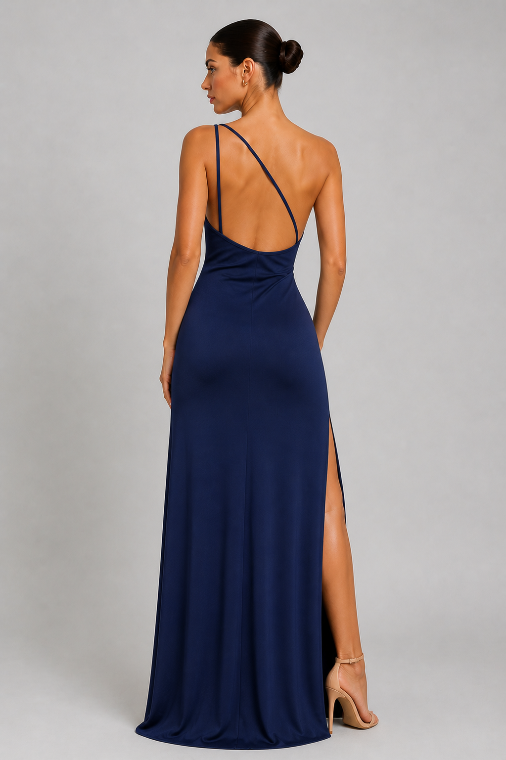 Da Donna Abito Monospalla Maxi Drappeggiato con Spacco Elegante