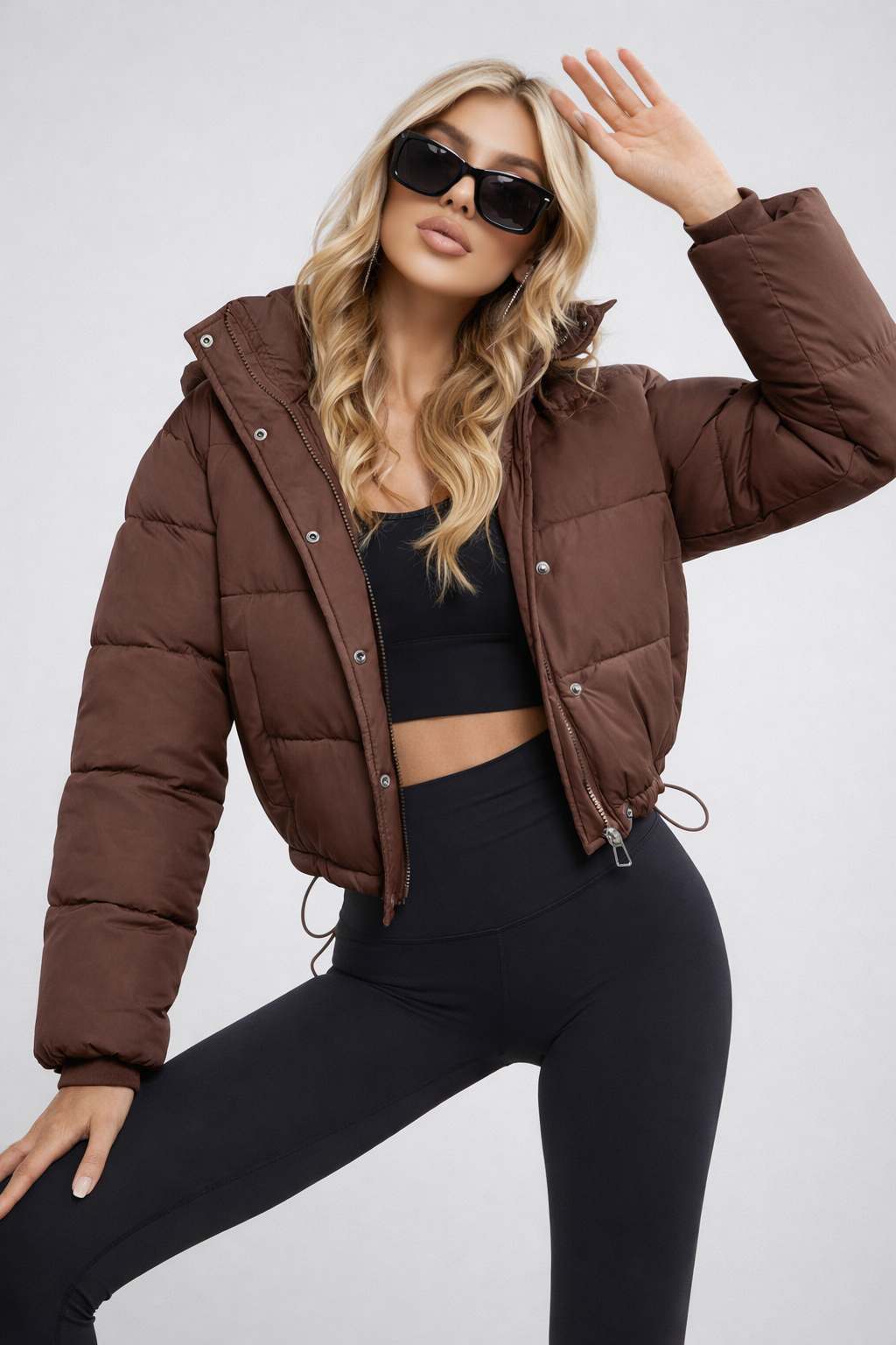 Da Donna Giacca Puffer Crop Cappuccio Urban Moderno