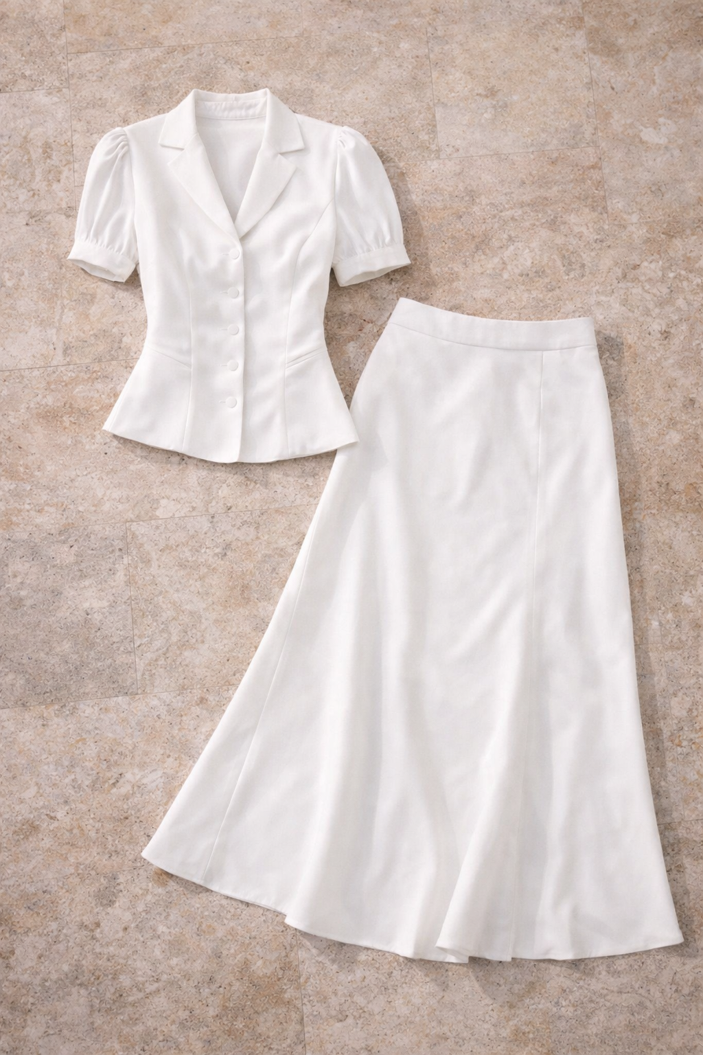 Da Donna Completo Coordinato con Blusa a Bottoni e Gonna Midi Elegante