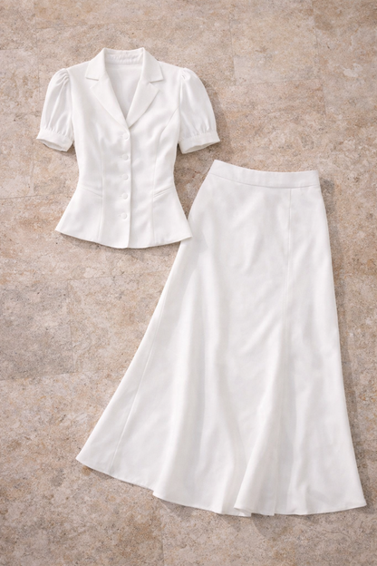 Da Donna Completo Coordinato con Blusa a Bottoni e Gonna Midi Elegante