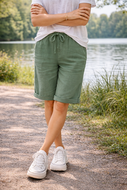 Da Donna Pantaloncini in Cotone al Ginocchio con Coulisse e Vestibilità Morbida