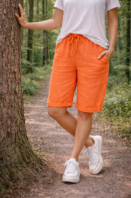 Da Donna Pantaloncini in Cotone al Ginocchio con Coulisse e Vestibilità Morbida