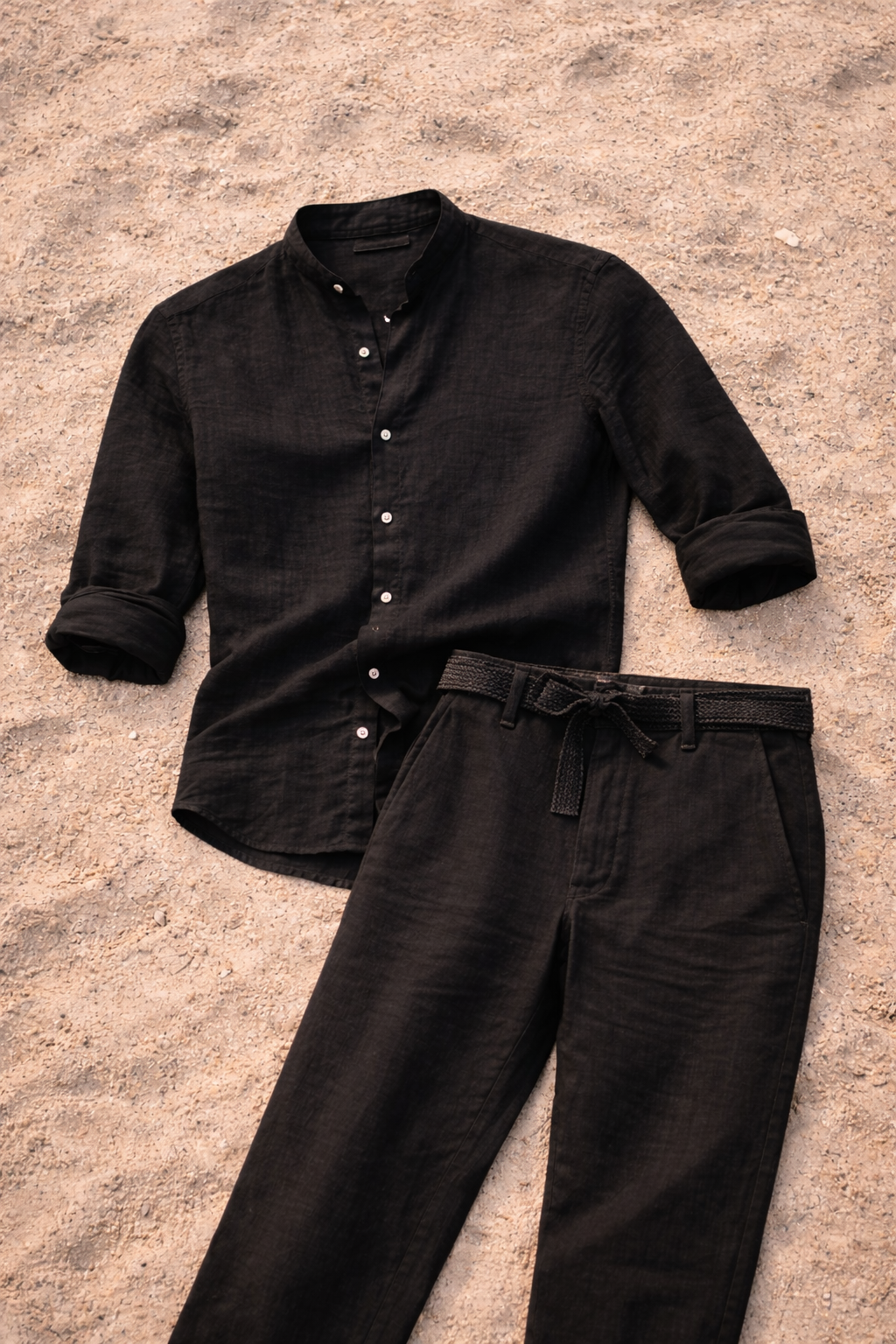 Da Uomo Completo Coordinato in Lino con Camicia Coreana e Pantaloni