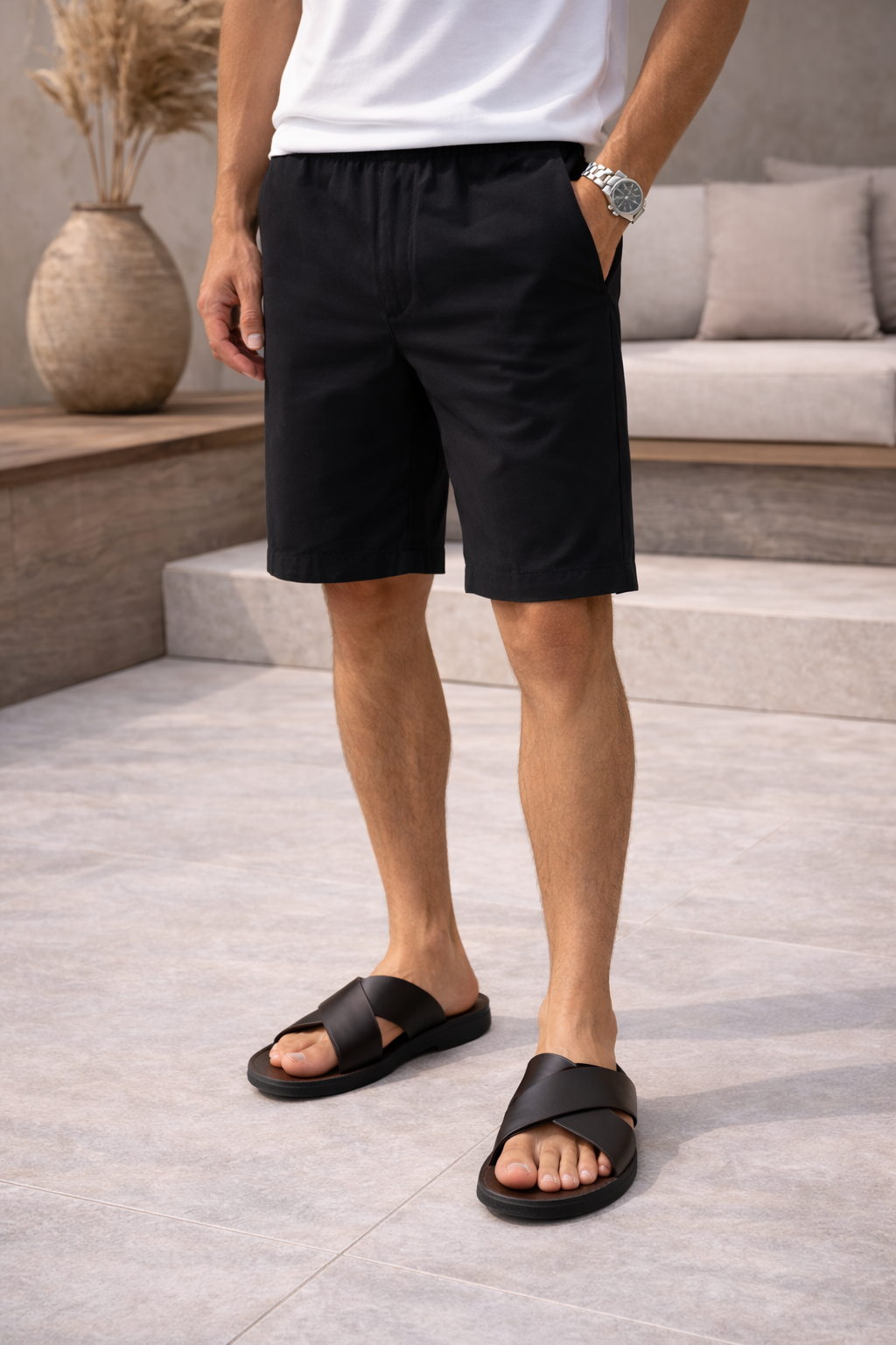 Da Uomo Sandali Slide in Pelle con Fasce Incrociate Stile Estivo Casual