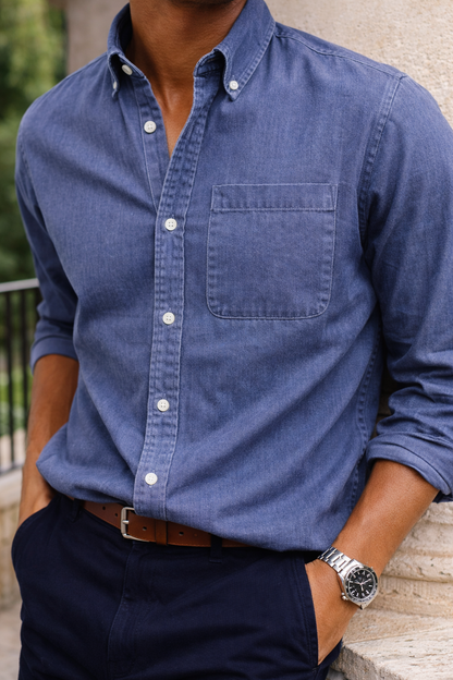 Da Uomo Camicia in Cotone Button-Down Smart Casual
