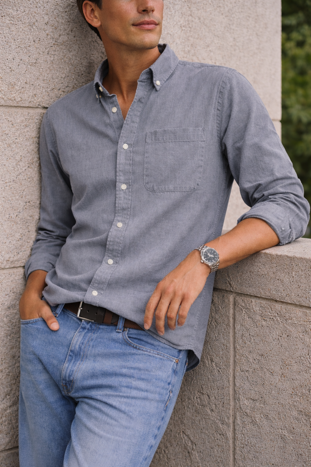 Da Uomo Camicia in Cotone Button-Down Smart Casual