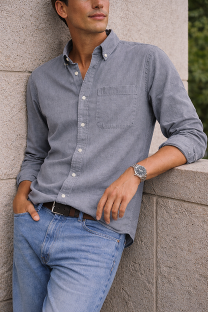Da Uomo Camicia in Cotone Button-Down Smart Casual