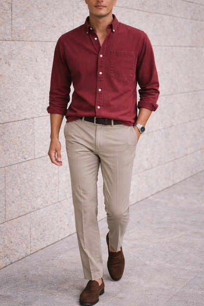 Da Uomo Camicia in Cotone Button-Down Smart Casual