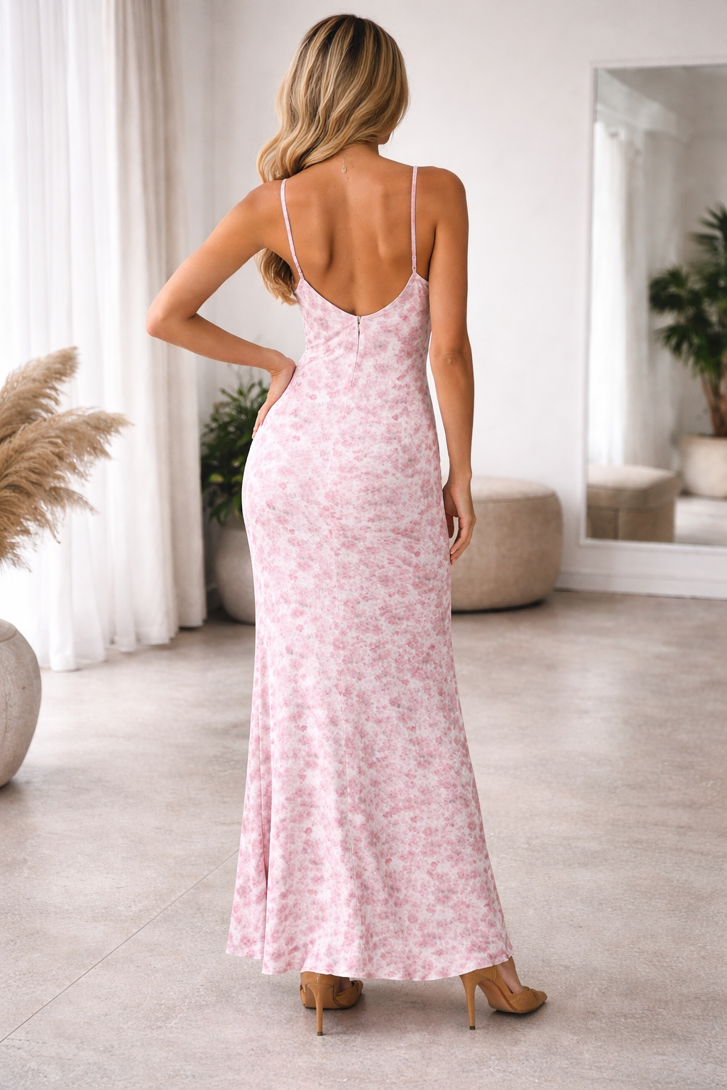 Da Donna Abito Maxi Stampato con Scollo a V