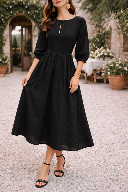 Da Donna Abito Maxi Stile Smock con Tasche e Maniche 3/4