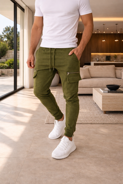 Da Uomo Jogger Cargo Slim Fit con Tasche Utility e Zip Moderne