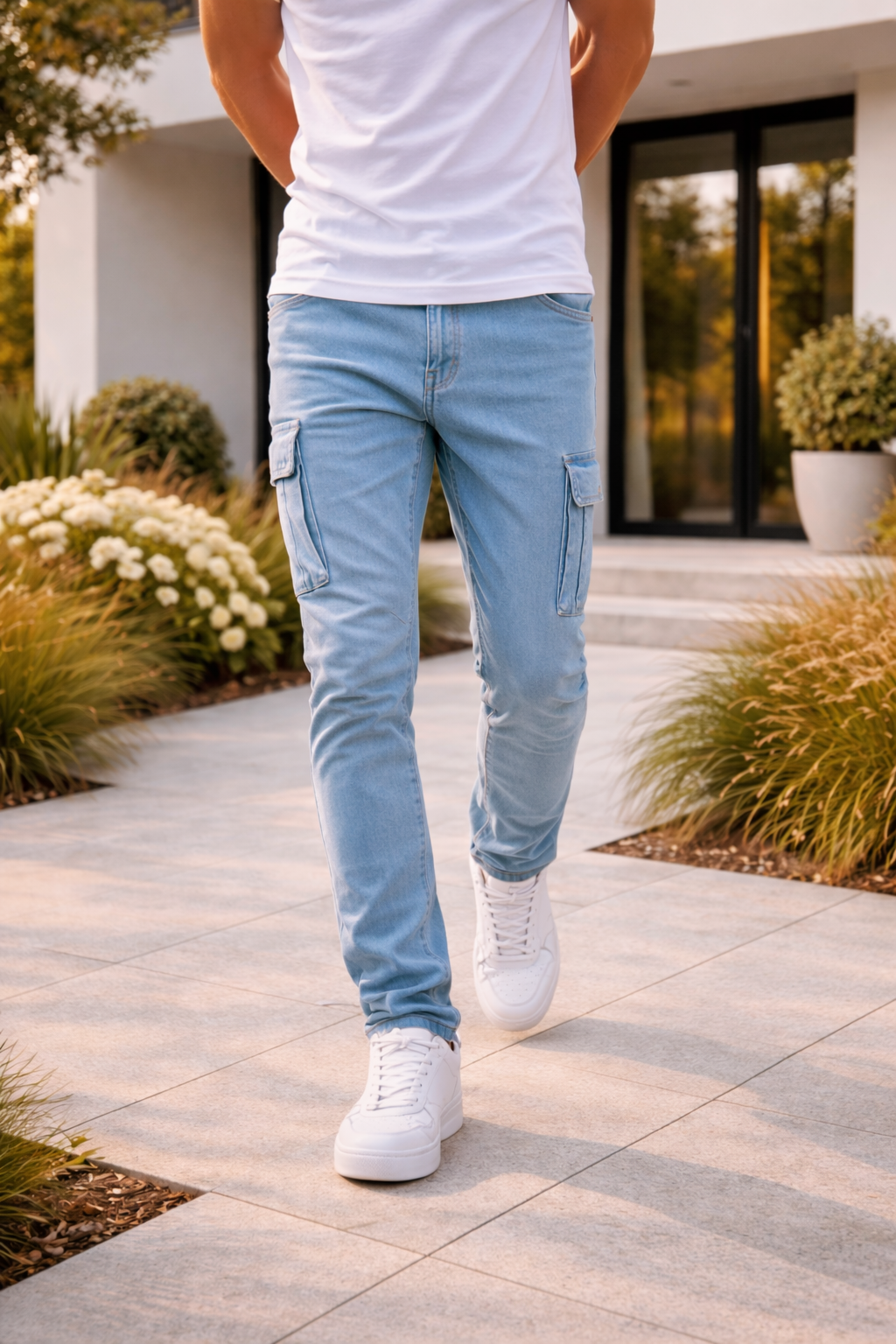 Da Uomo Jeans Cargo Slim Fit in Denim Elasticizzato Stile Utility Moderno