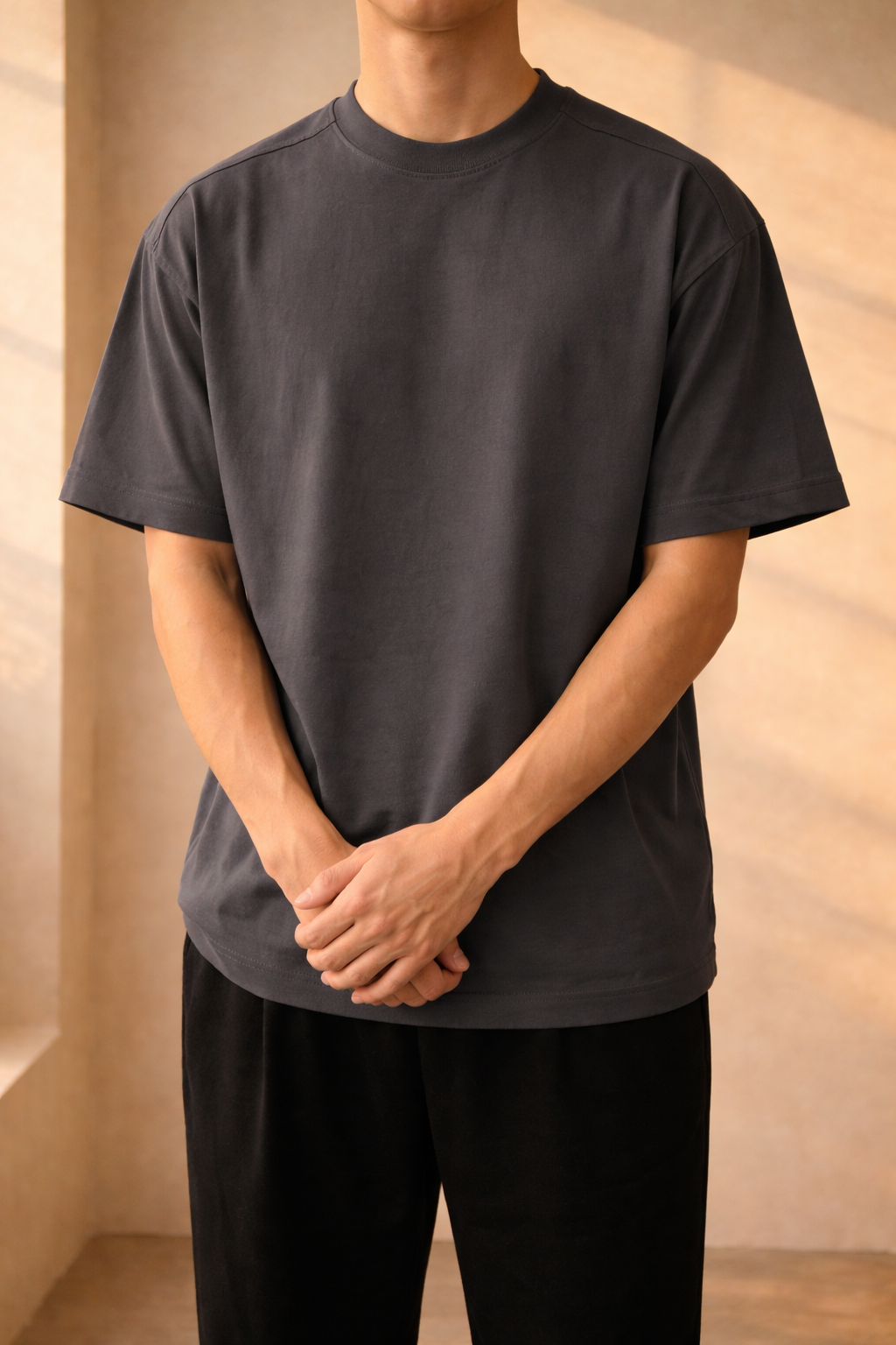 Da Uomo T-Shirt Oversize in Cotone con Girocollo e Maniche Corte