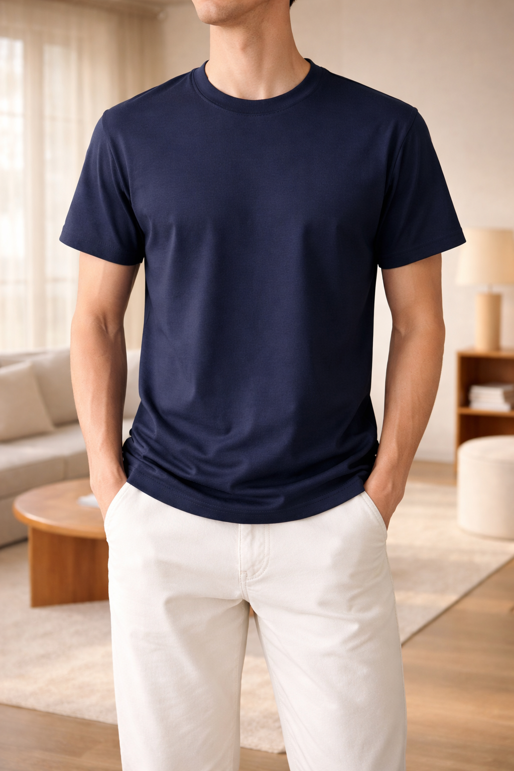 Da Uomo T-Shirt in Cotone con Girocollo e Maniche Corte Casual