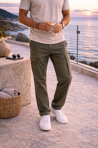 Da Uomo Pantaloni Cargo in Twill di Cotone a Gamba Dritta Casual