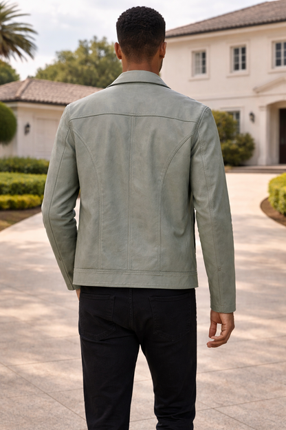 Da Uomo Giacca in Pelle Zip Linea Moderna