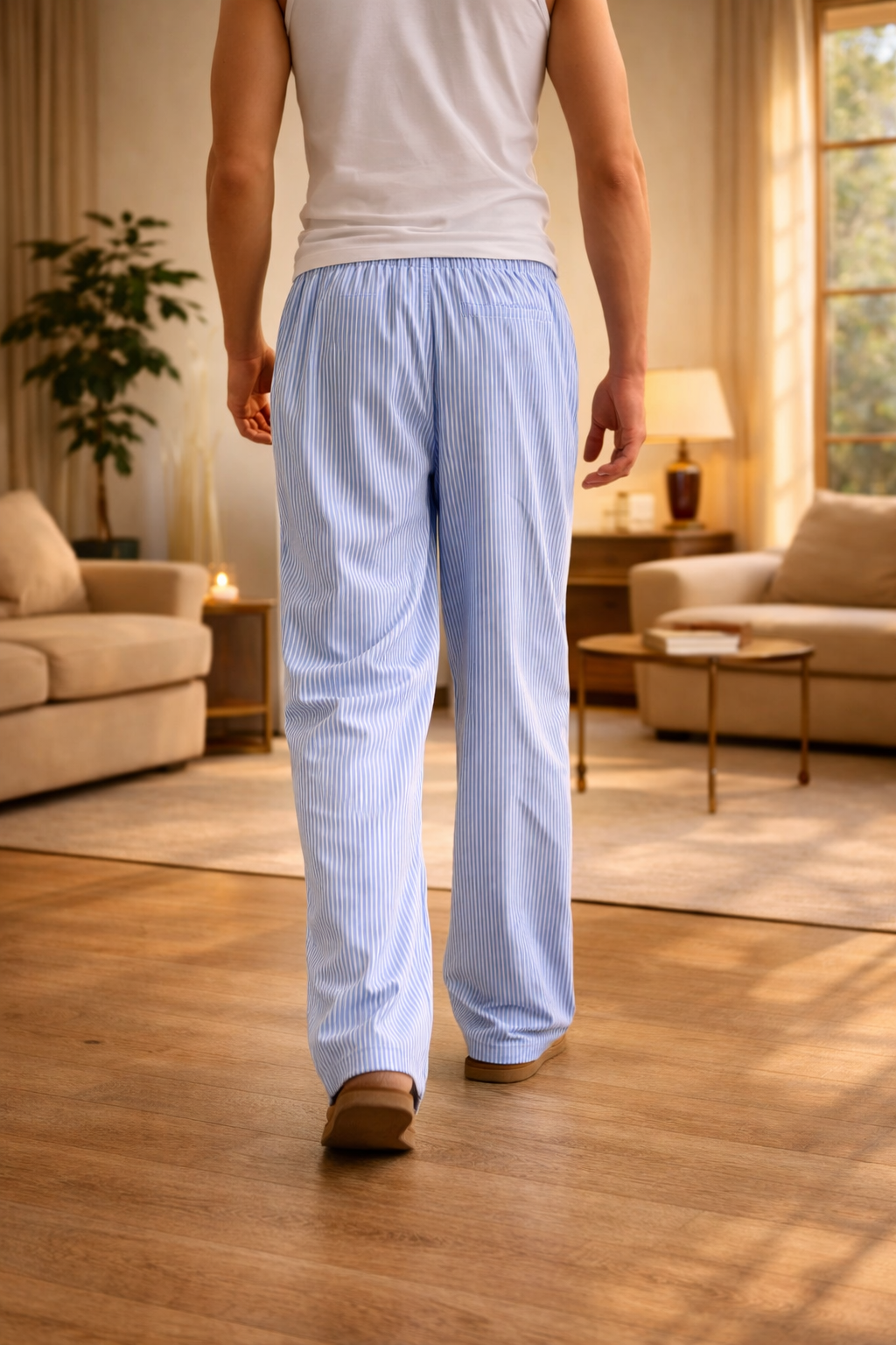 Da Uomo Pantaloni Relax a Gamba Larga con Righe e Coulisse