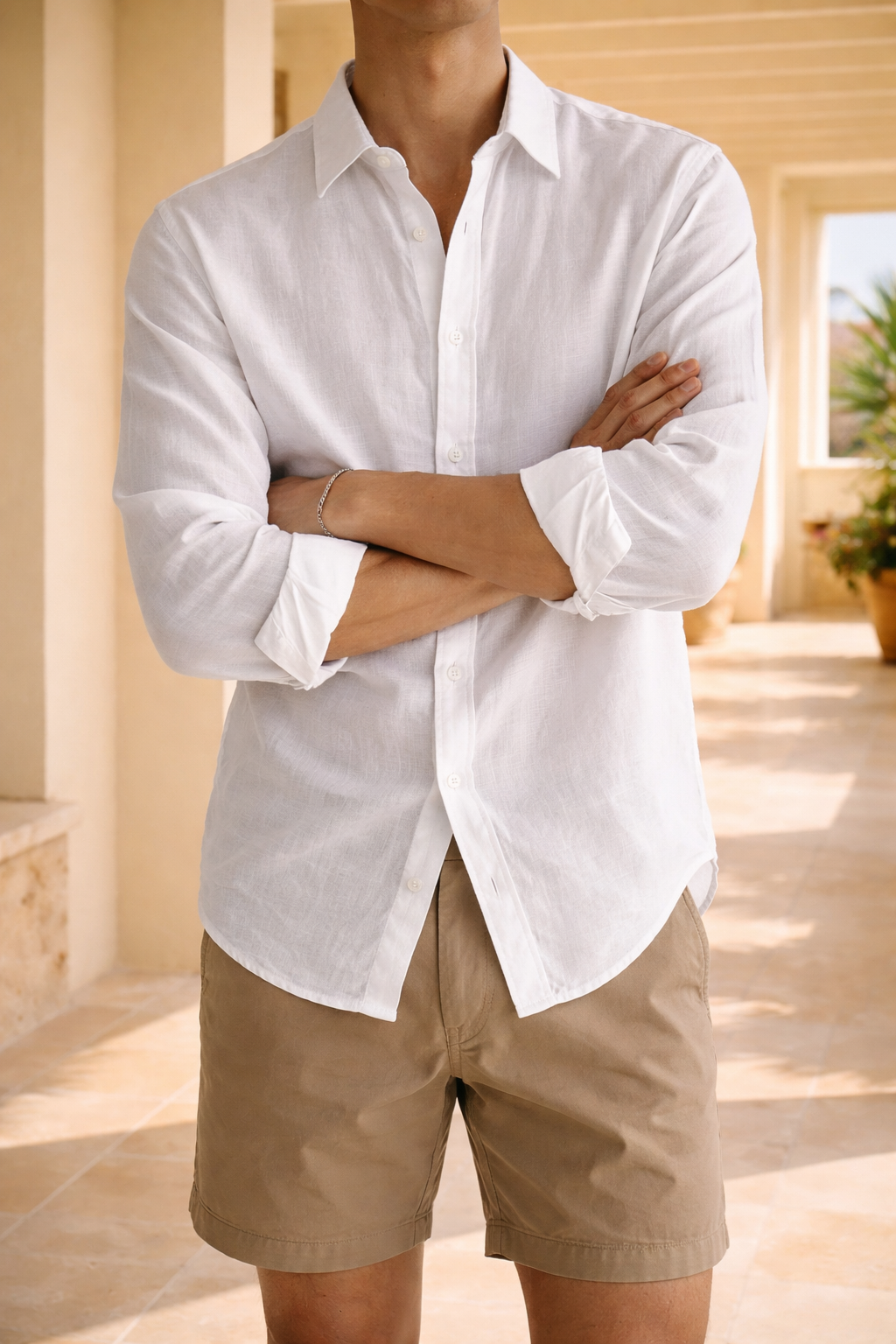 Da Uomo Camicia in Lino con Bottoni dallo Stile Smart Casual