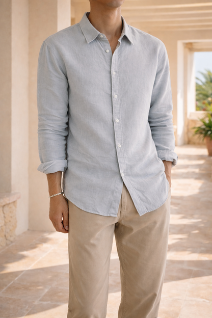 Da Uomo Camicia in Lino con Bottoni dallo Stile Smart Casual