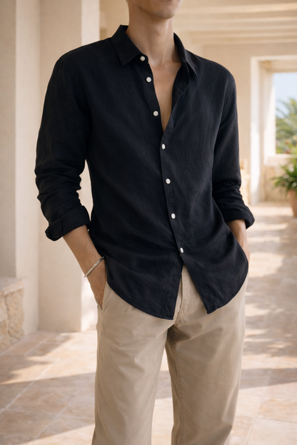 Da Uomo Camicia in Lino con Bottoni dallo Stile Smart Casual
