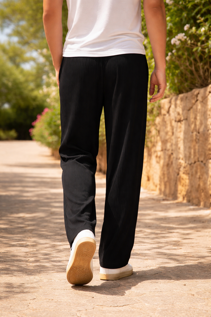 Da Uomo Pantaloni Leggeri Plissettati a Righe Verticali con Vestibilità Morbida