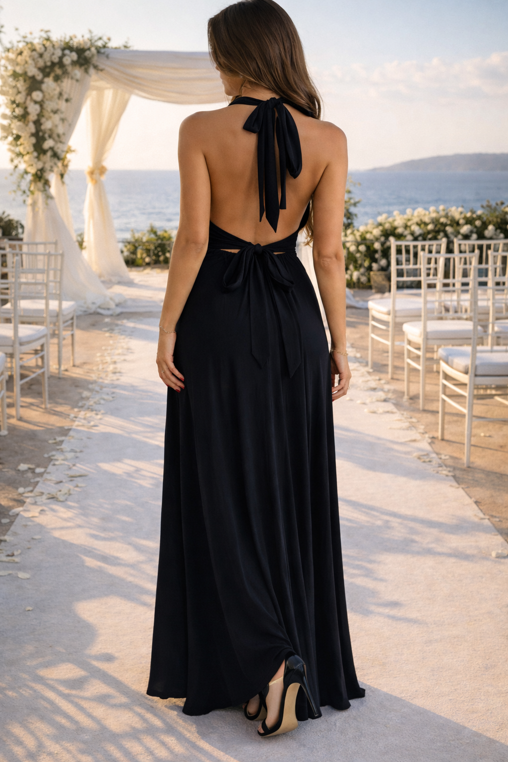 Da Donna Abito Maxi con Scollo All'Americana e Spacco Laterale Elegante