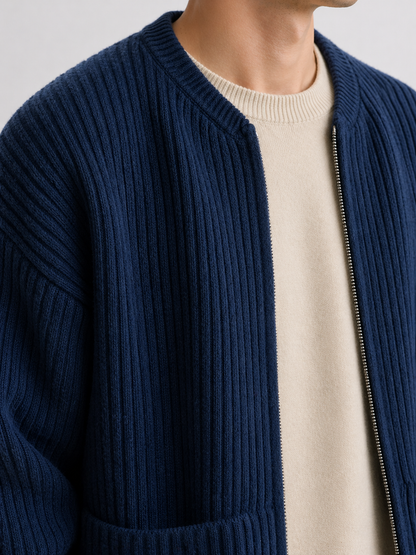 Da Uomo Cardigan Strutturato Maglia Coste Design Aperto Moderno