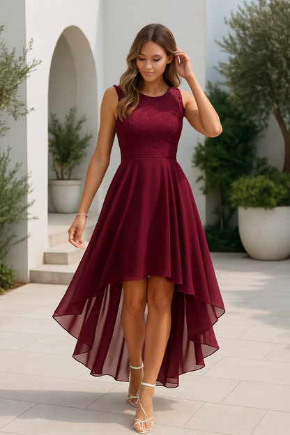 Da Donna Abito High-Low Elegante Fluido Senza Maniche