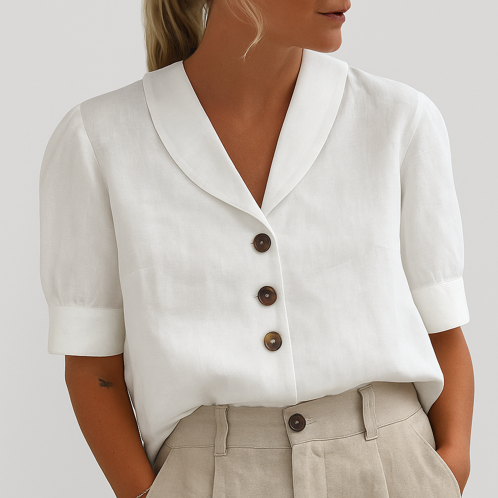 Donna Blusa Sartoriale con Collo Morbido e Bottoni