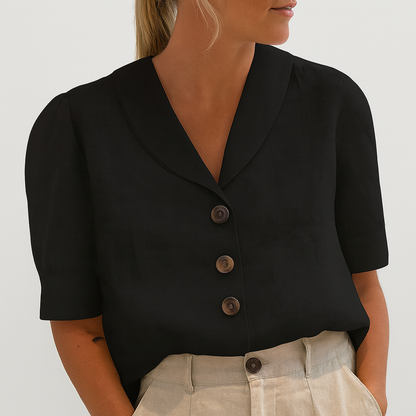 Donna Blusa Sartoriale con Collo Morbido e Bottoni