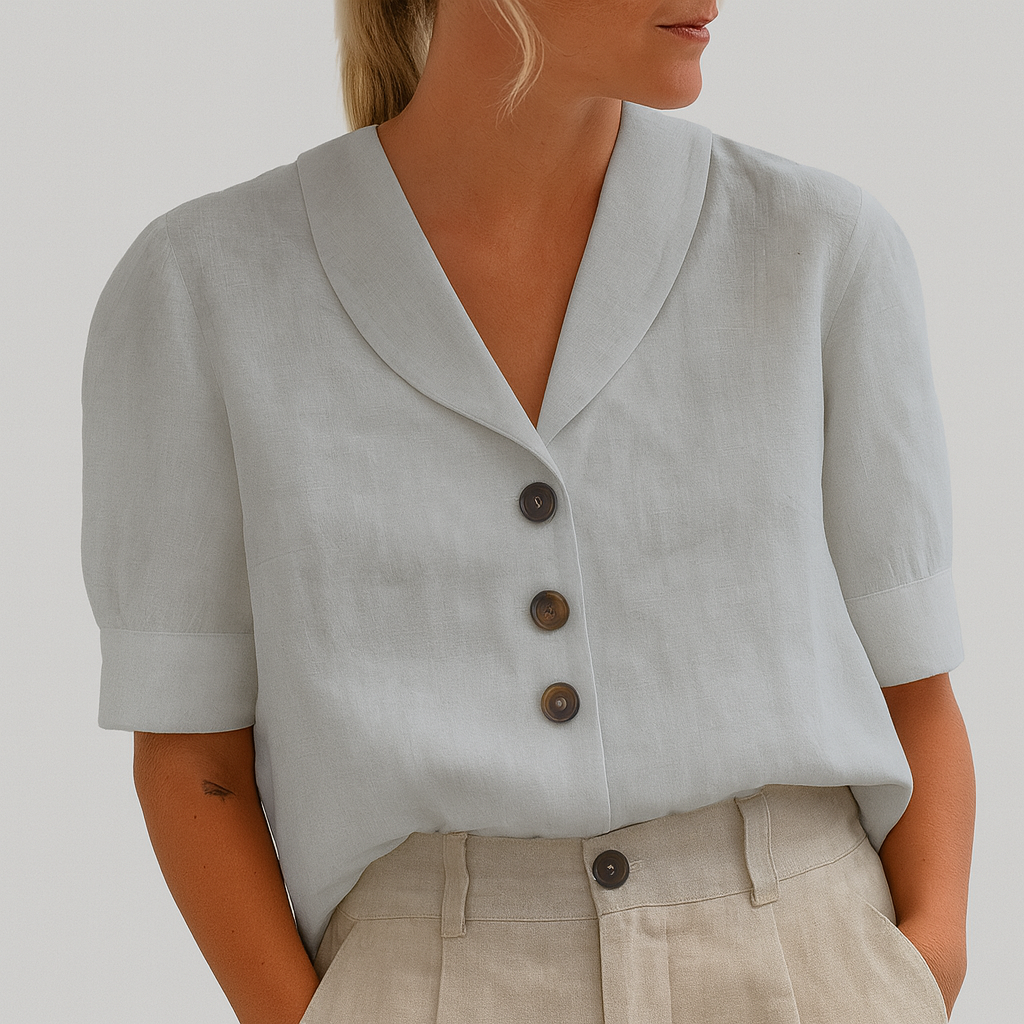 Donna Blusa Sartoriale con Collo Morbido e Bottoni
