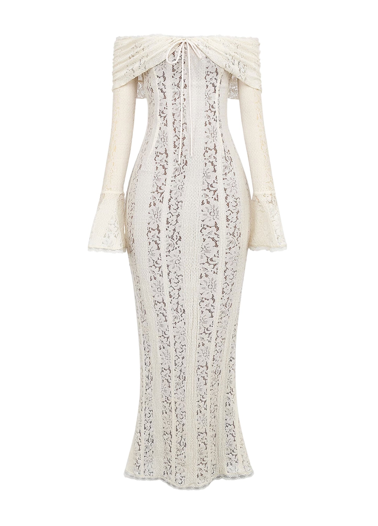 Da Donna Abito Maxi in Pizzo Elegante con Scollo Bardot