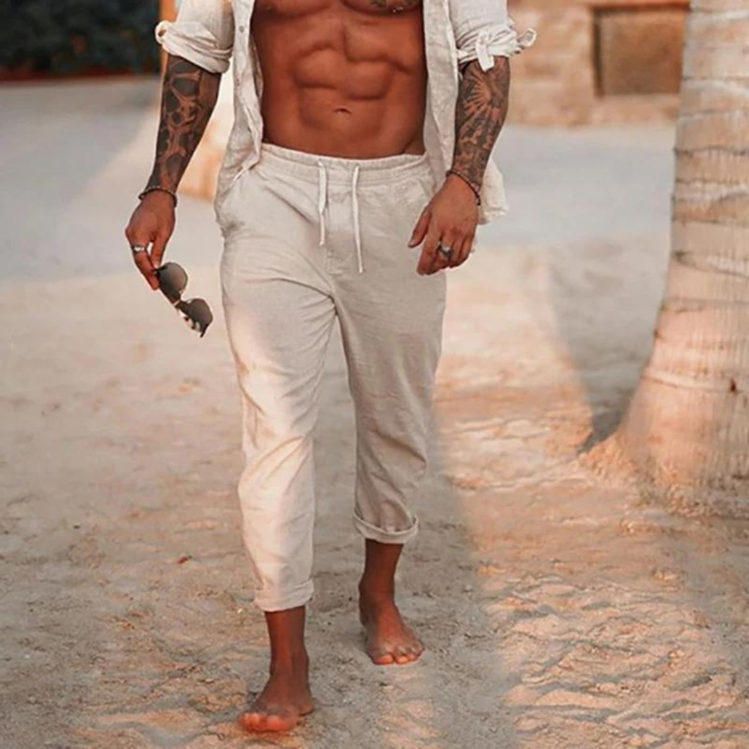 Da Uomo Pantaloni Casual con Coulisse e Gamba Affusolata