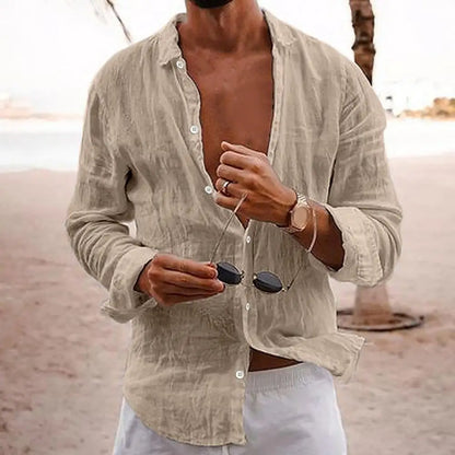 Da Uomo Camicia Casual Estiva in Lino a Maniche Lunghe