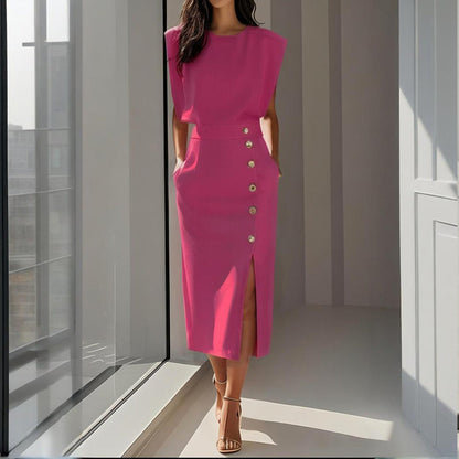 Da Donna Abito Midi Sartoriale con Dettagli Laterali