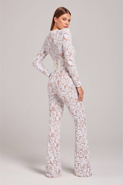 Da Donna Tuta Elegante in Pizzo con Paillettes e Maniche Lunghe