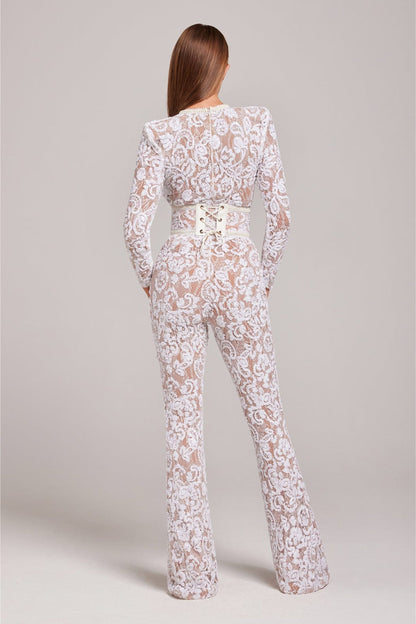 Da Donna Tuta Elegante in Pizzo con Paillettes e Maniche Lunghe