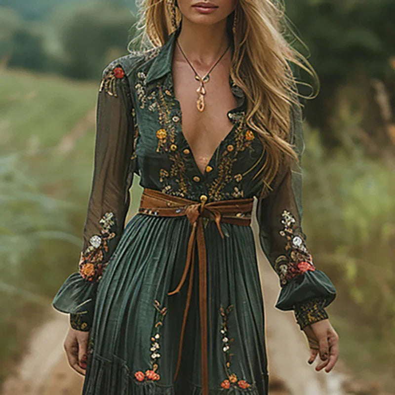 Da Donna Abito Maxi Ricami Maniche Velate Eleganza Moderna